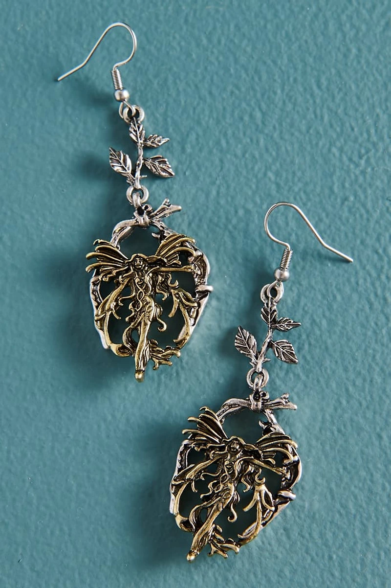 Metal Two Tone Woodland Fairy Earrings