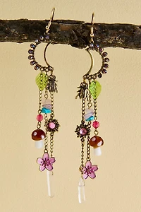 Moon Mushroom Mixed Charm Fringe Earrings