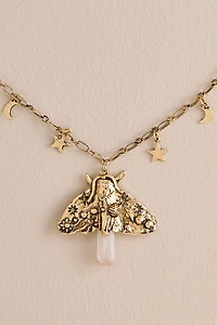 Quartz Gold Moth Boho Necklace