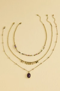 Amethyst Oval Pendant Gold Necklace Set