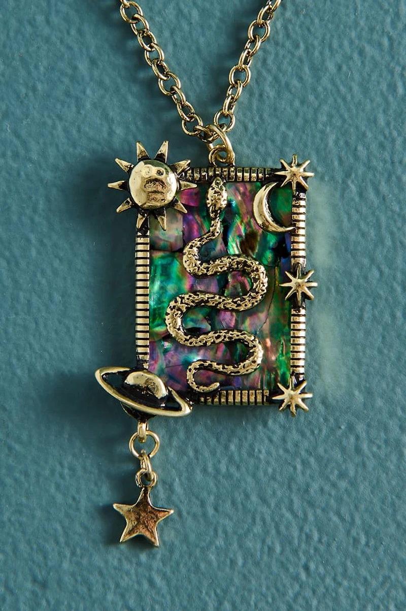 Abalone Shell Gold Astro Serpent Necklace