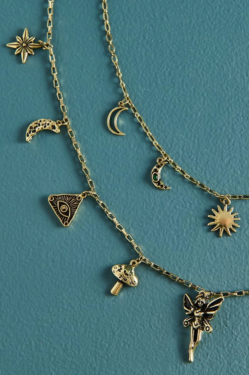 Gold Astro Fairy Stone Charm Necklace Set