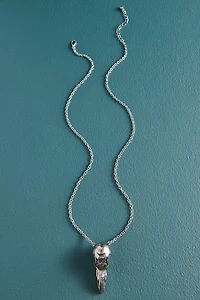 Silver Crow Skull Pendant Necklace