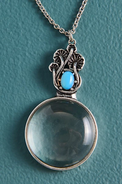 Silver Mushroom Magnifying Glass Necklace