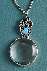 Silver Mushroom Magnifying Glass Necklace