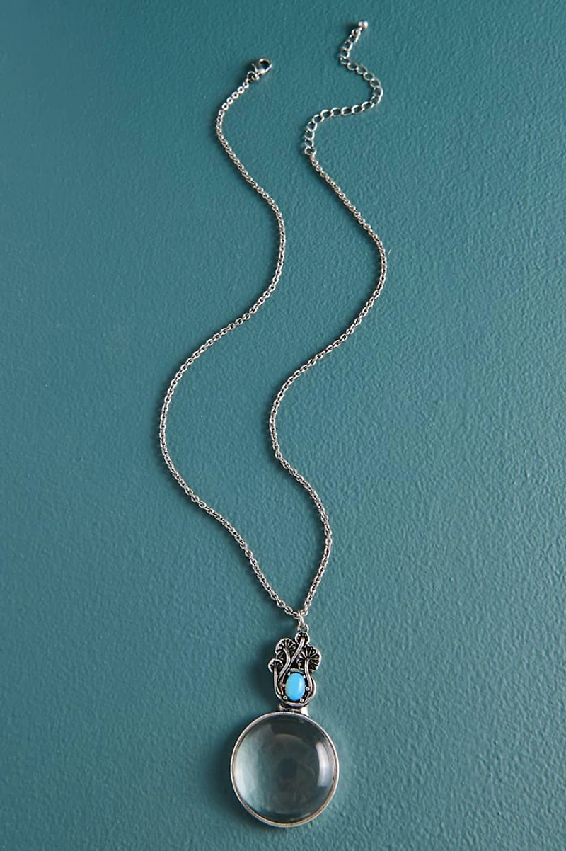Silver Mushroom Magnifying Glass Necklace
