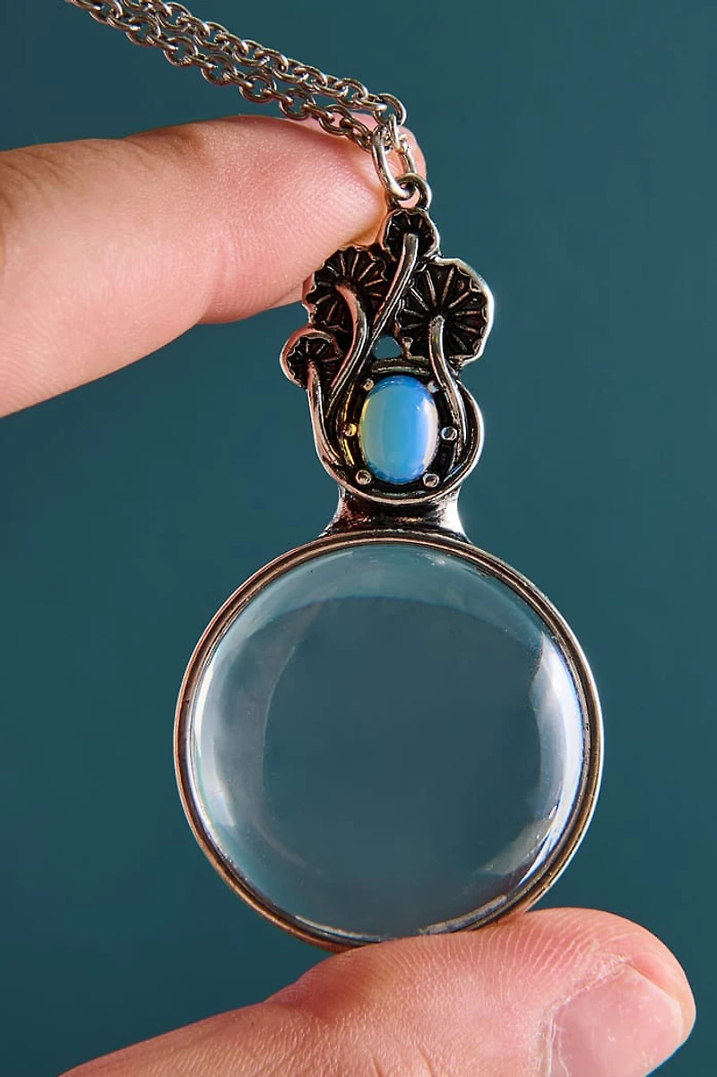 Silver Mushroom Magnifying Glass Necklace