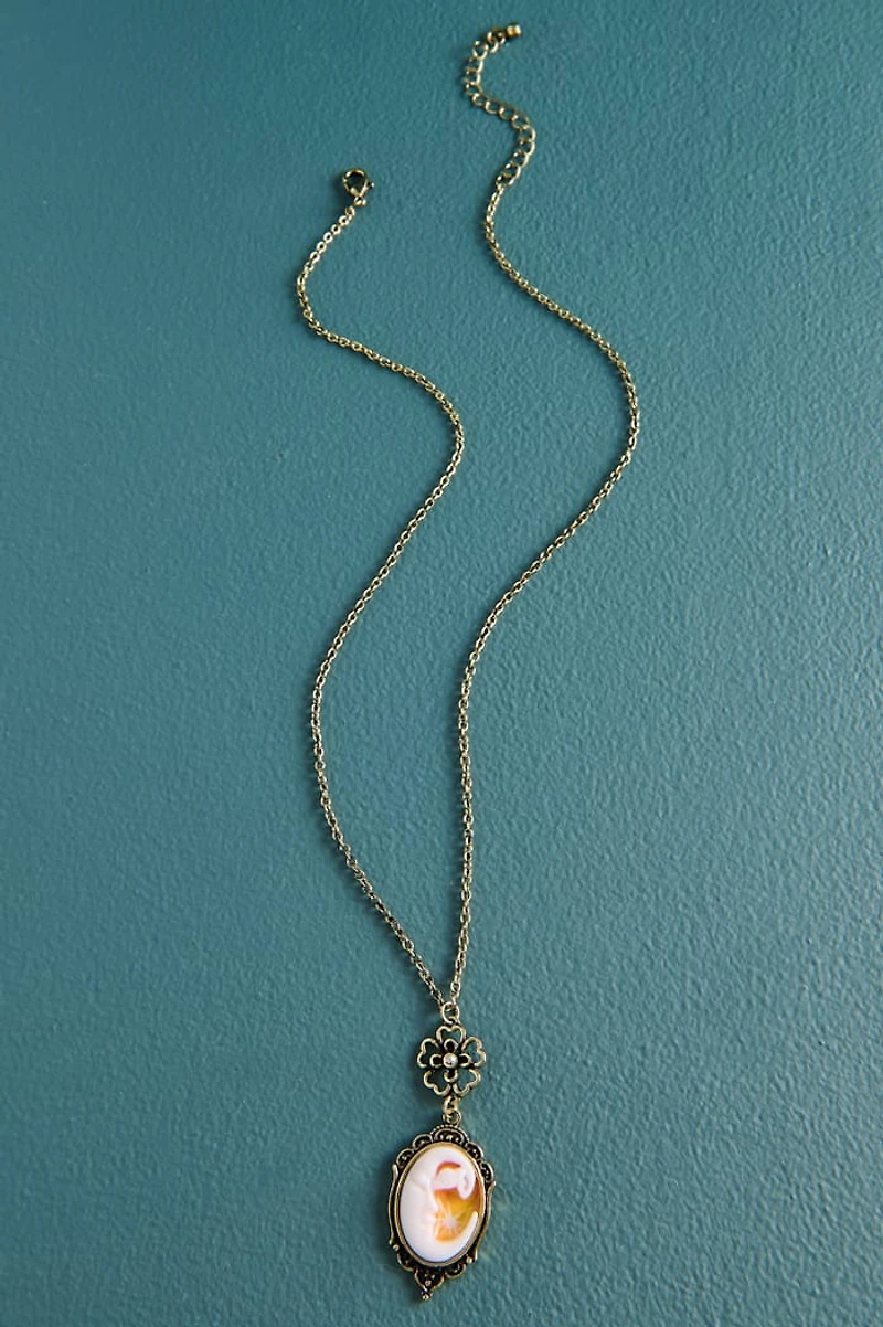 Gold Orange Moon Cameo Necklace