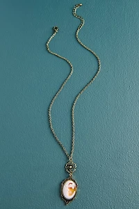 Gold Orange Moon Cameo Necklace