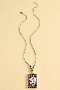 Silver Square Cameo Butterfly Necklace