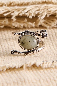 Labradorite Silver Flower Twig Ring