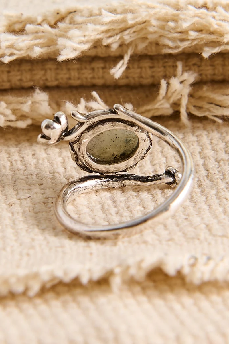 Labradorite Silver Flower Twig Ring