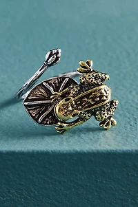 Two Tone Metal Frog Lily Pad Ring