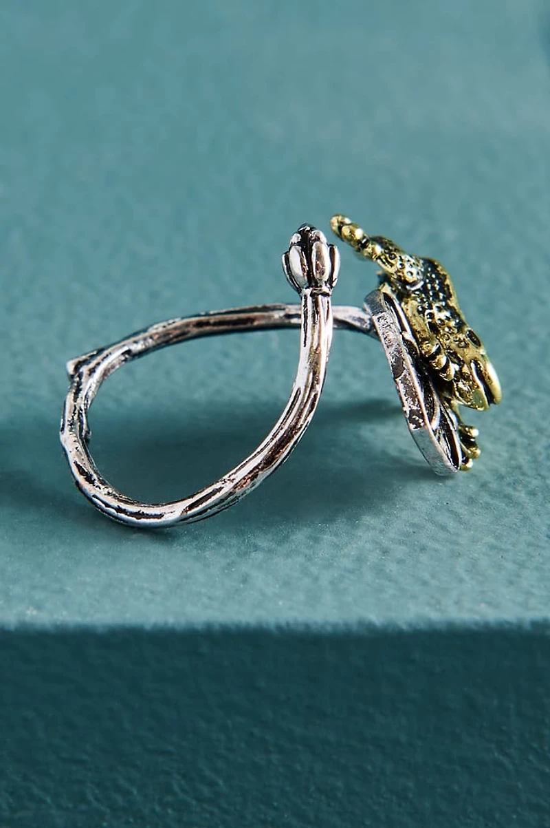 Two Tone Metal Frog Lily Pad Ring