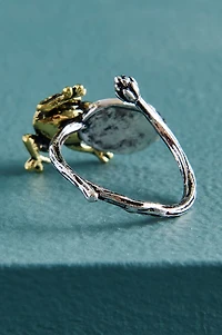 Two Tone Metal Frog Lily Pad Ring