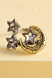 Two Tone Triple Star Moon Ring