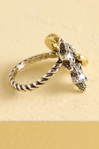 Two Tone Triple Star Moon Ring
