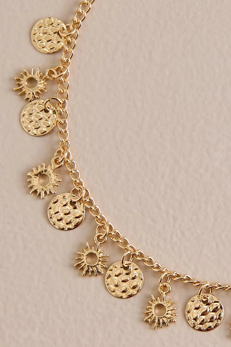 Gold Hammered Sunburst Disc Anklet