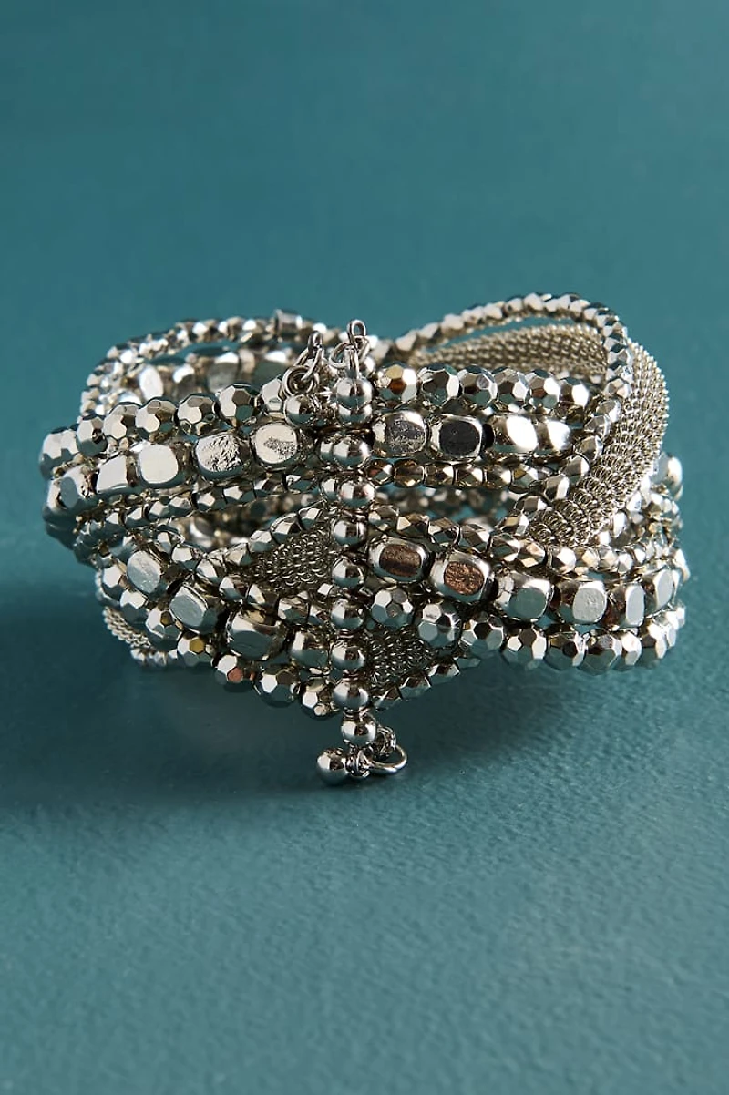 Silver Chunky Twisted Beaded Bracelet
