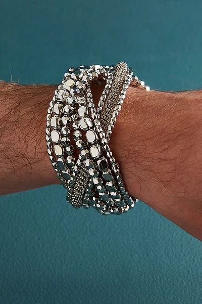 Silver Chunky Twisted Beaded Bracelet