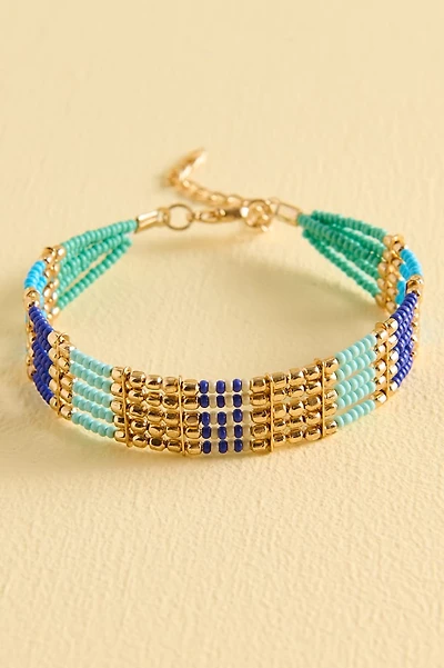 Gold Blue Beaded Beaded Bracelet