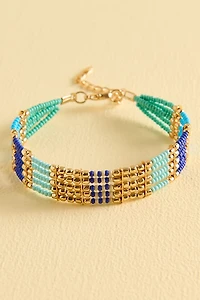 Gold Blue Beaded Beaded Bracelet