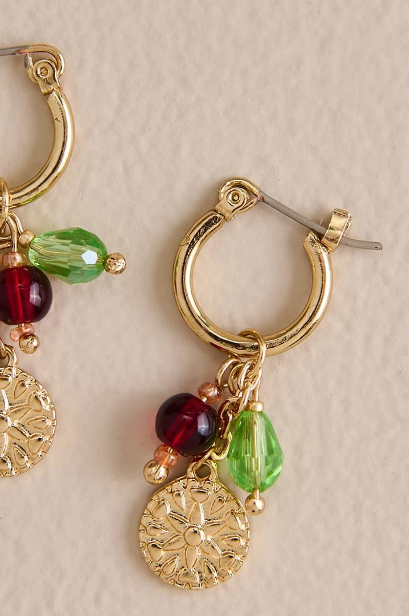 Gold Star Disc Mini Hoop Earrings