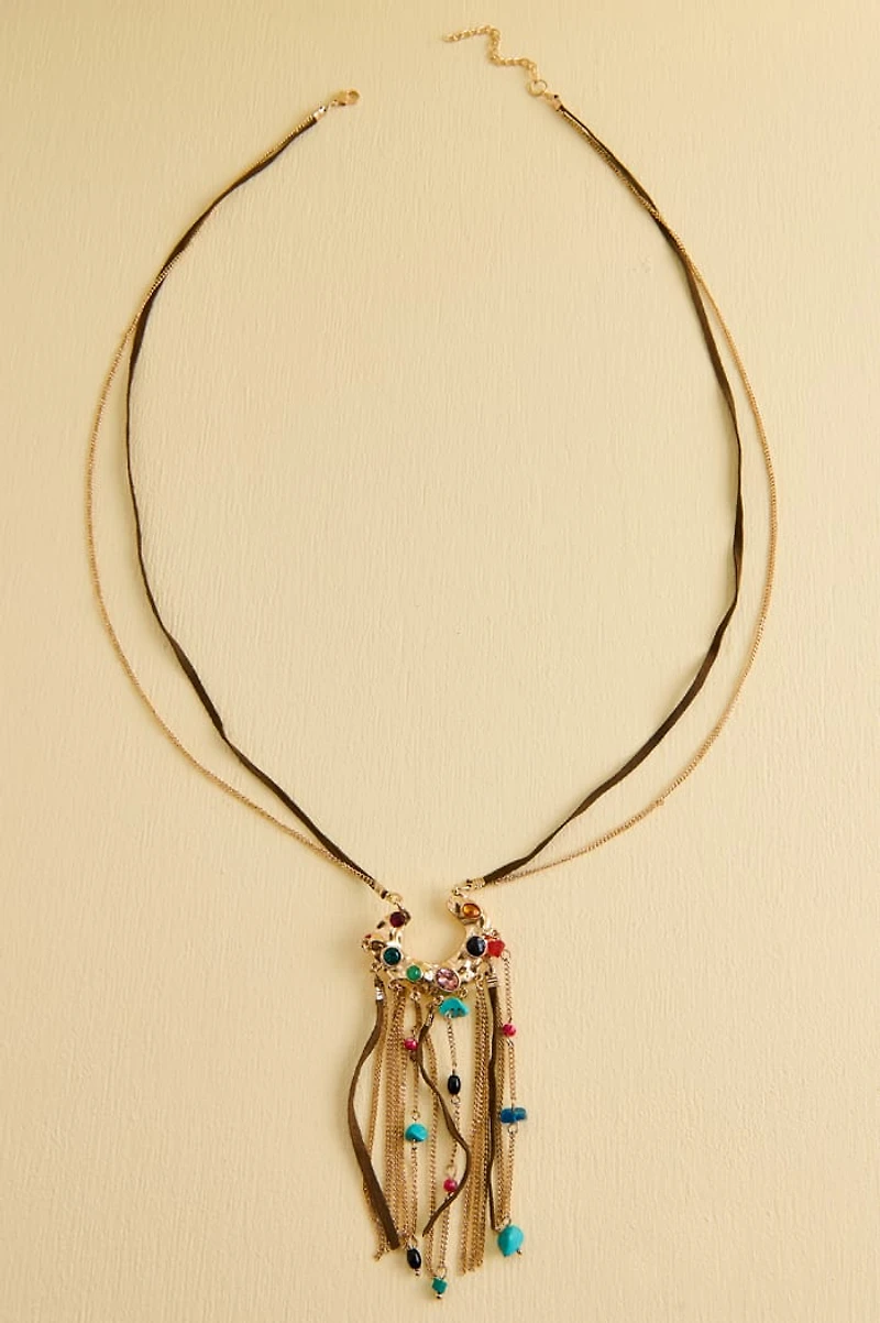 Western Boho Faux Suede Fringe Necklace