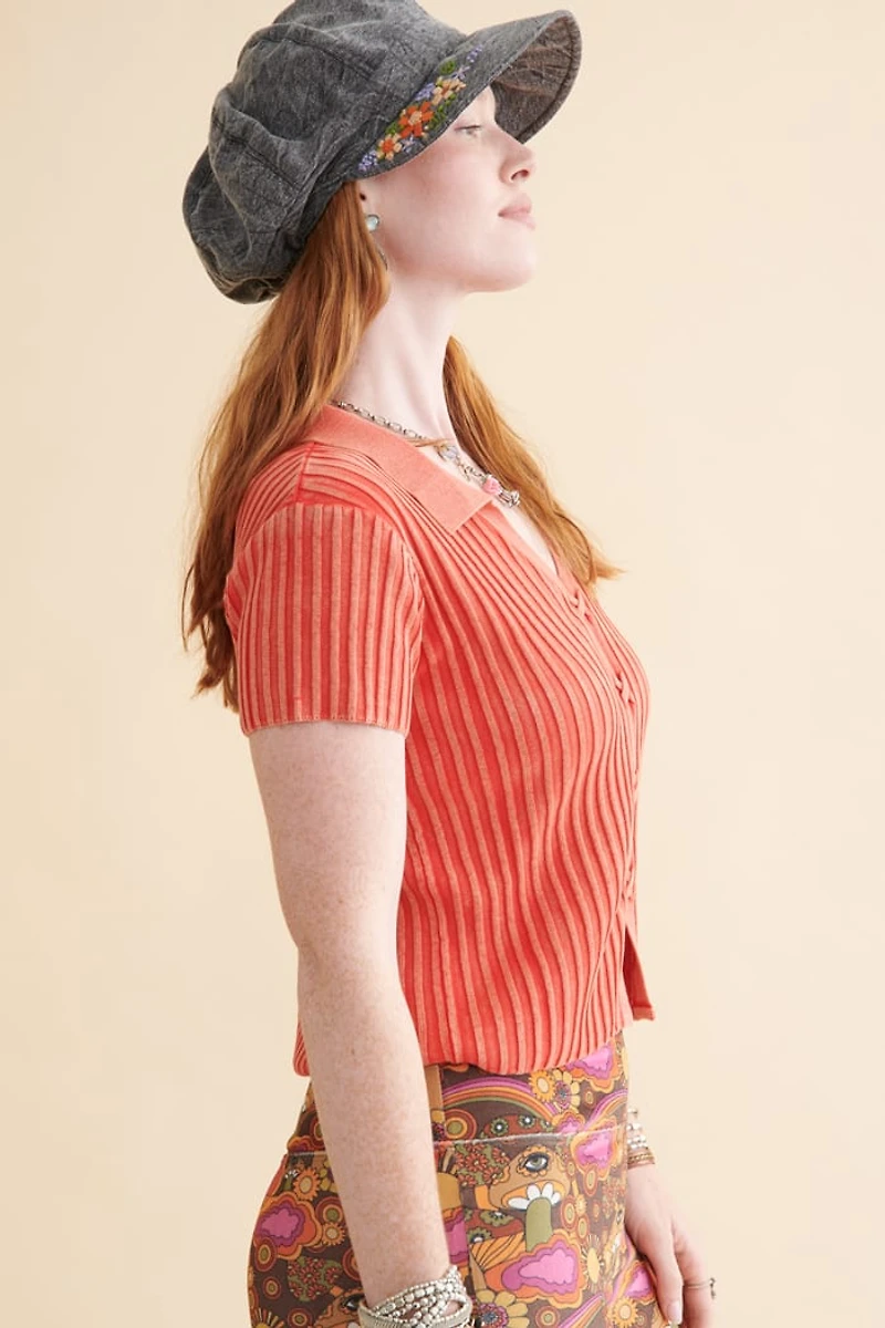 Orange Retro Ribbed Shirt