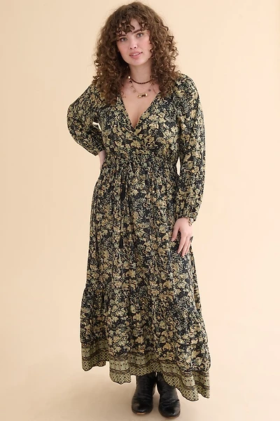 Green Ruffle Sari Maxi Dress