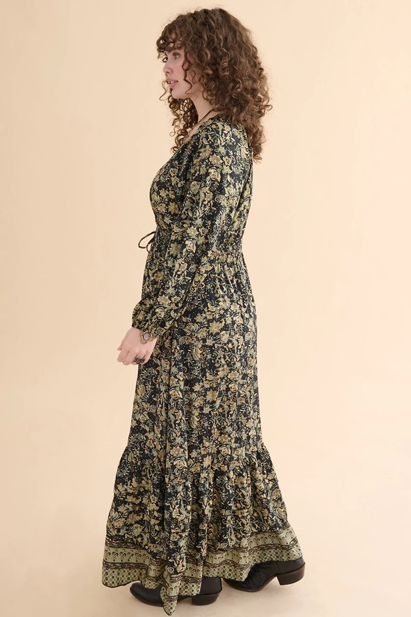 Green Ruffle Sari Maxi Dress
