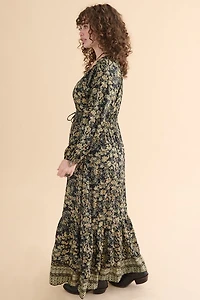 Green Ruffle Sari Maxi Dress