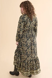 Green Ruffle Sari Maxi Dress