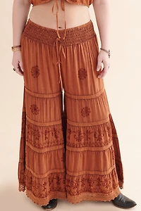 Orange Embroidered Wide Leg Pants