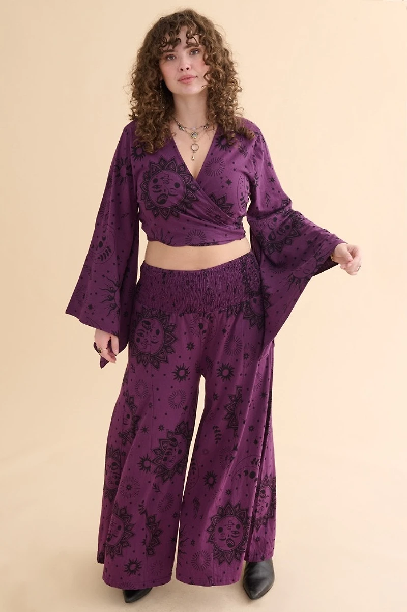 Purple Boho Sun Panel Wide Leg Pants