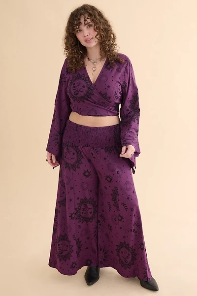 Purple Boho Sun Panel Wide Leg Pants