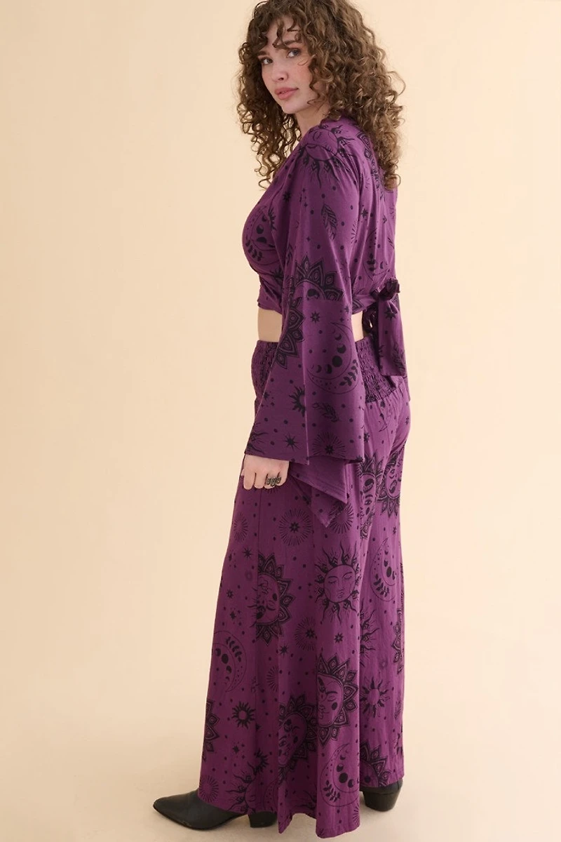 Purple Boho Sun Panel Wide Leg Pants