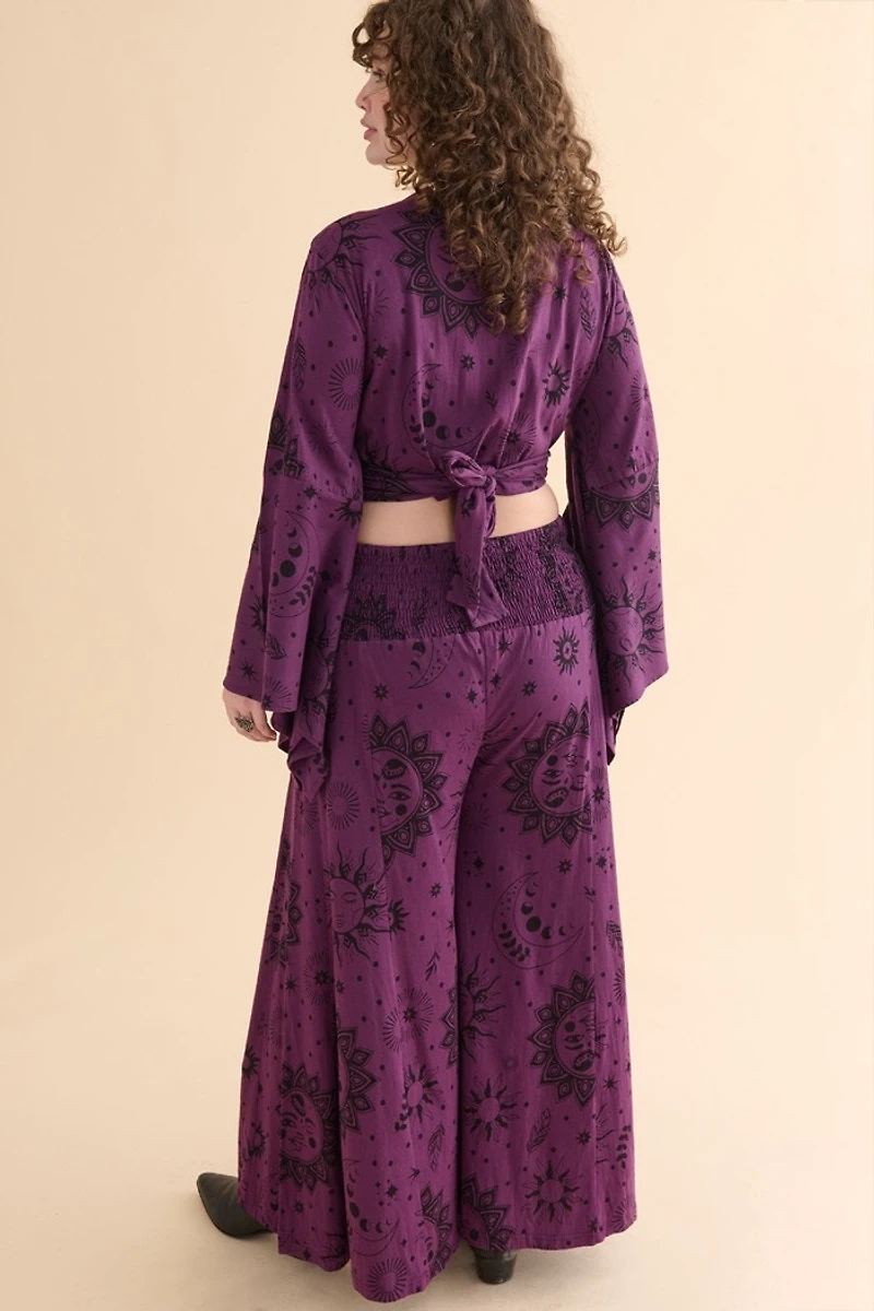 Purple Boho Sun Panel Wide Leg Pants