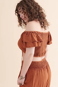 Orange Embroidered Cropped Top