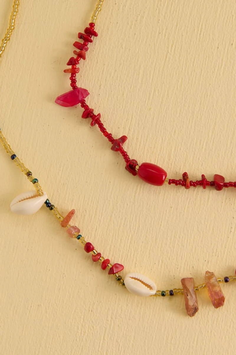Red and Orange Beaded Shell Belt Set