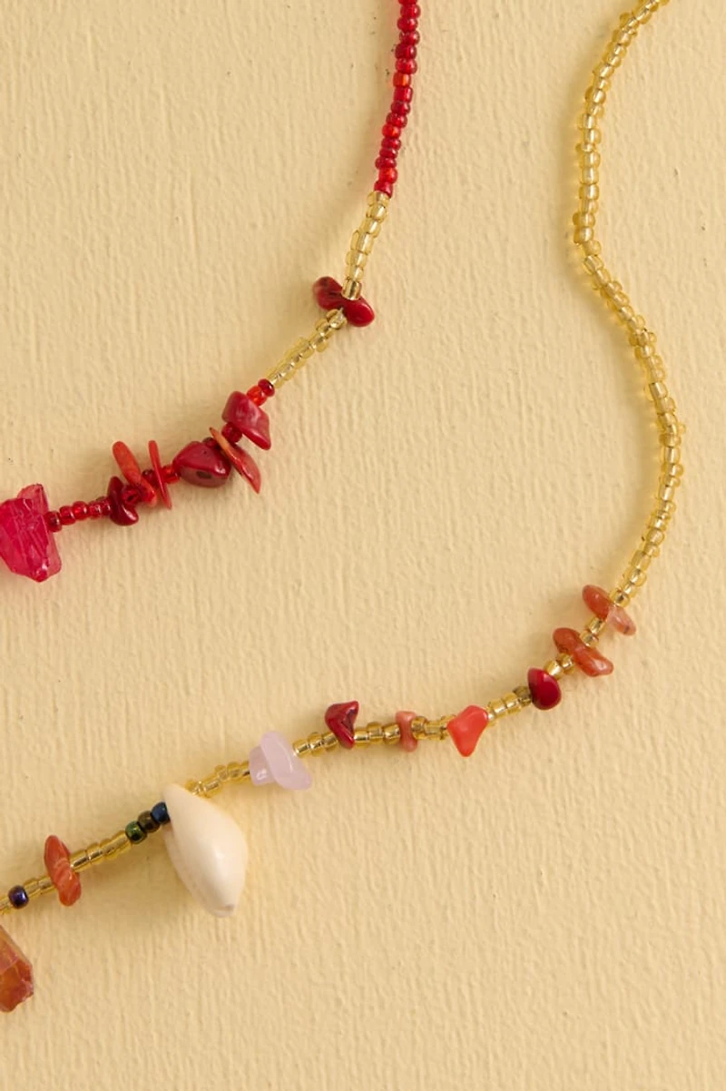 Red and Orange Beaded Shell Belt Set