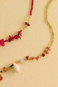 Red and Orange Beaded Shell Belt Set