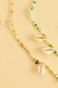 Green and Yellow Beaded Seashell Belt Set
