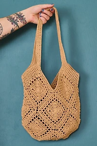 Tan Crochet Market Shoulder Bag