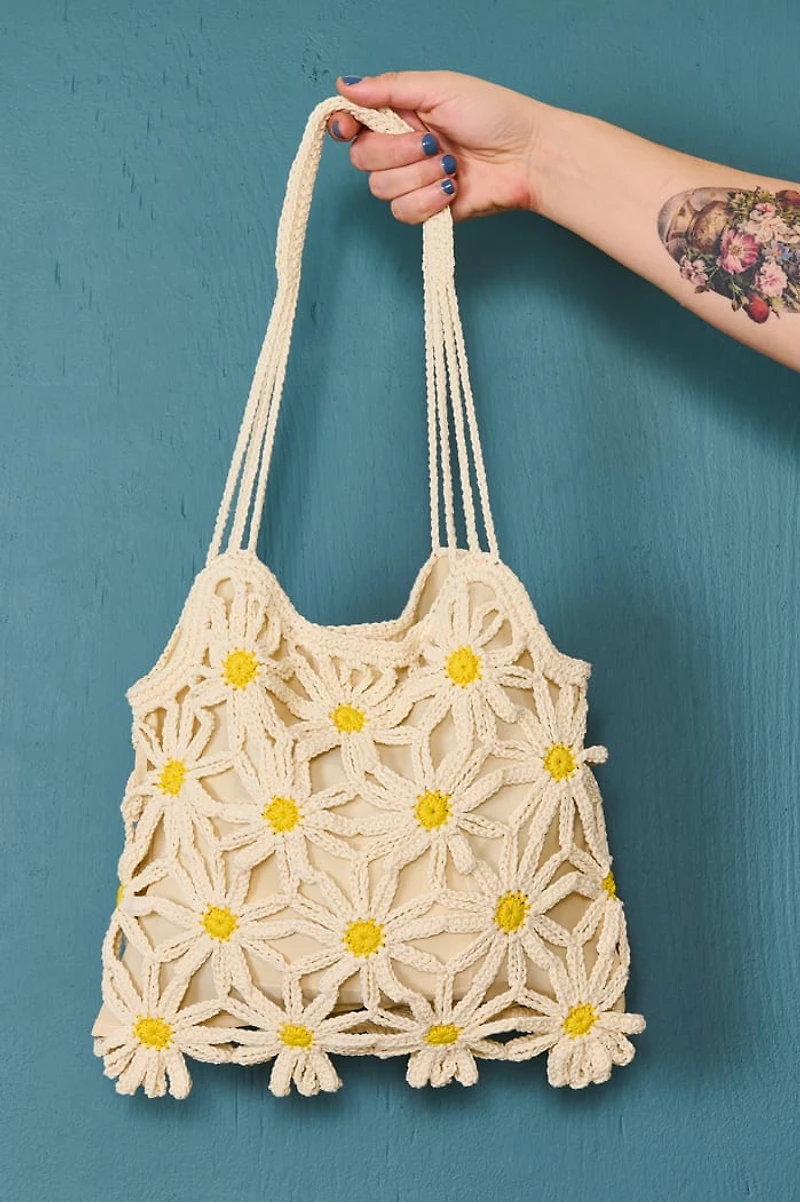 Daisy Crochet Market Shoulder Bag