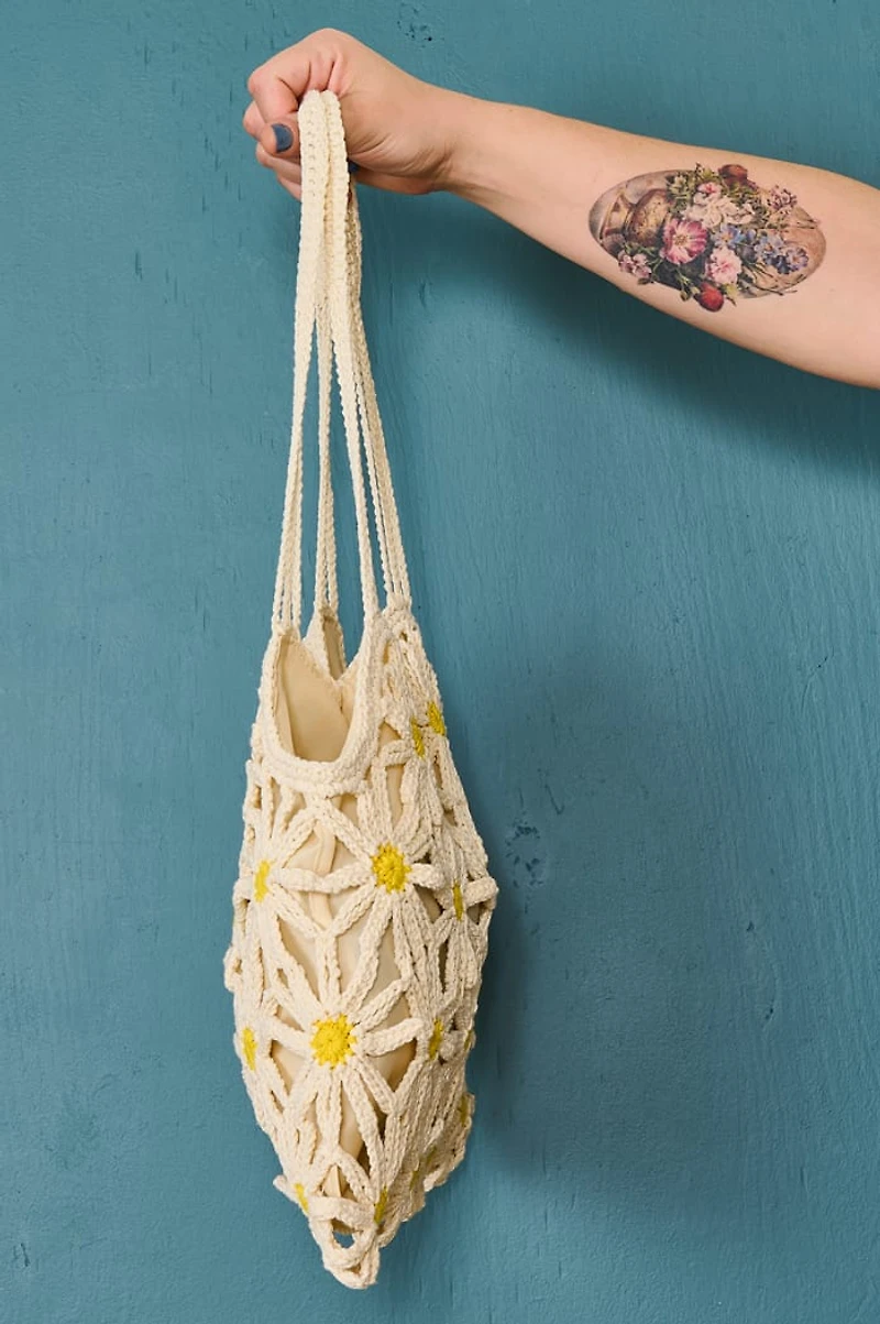 Daisy Crochet Market Shoulder Bag