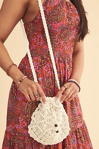 White Macrame Mini Crossbody Bag