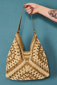 Brown Crochet Straw Market Shoulder Bag
