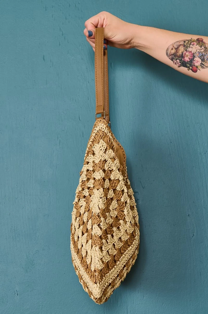 Brown Crochet Straw Market Shoulder Bag