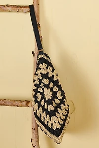 Black Crochet Straw Market Shoulder Bag